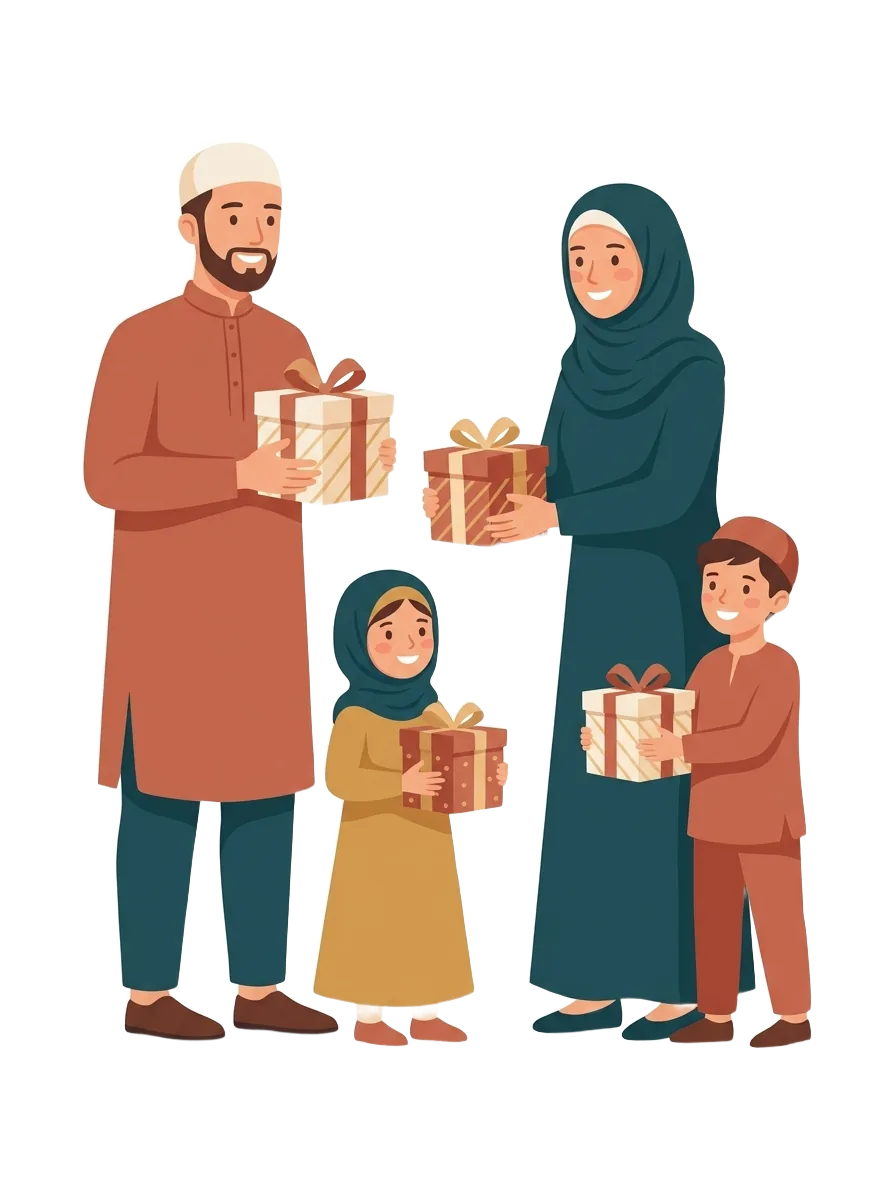 Muslimische Familie beschenkt sich